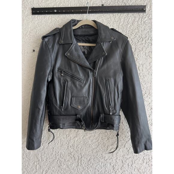 The Leather Lady size 8 black motorcycle biker jacket removable lining - Picture 1 of 4